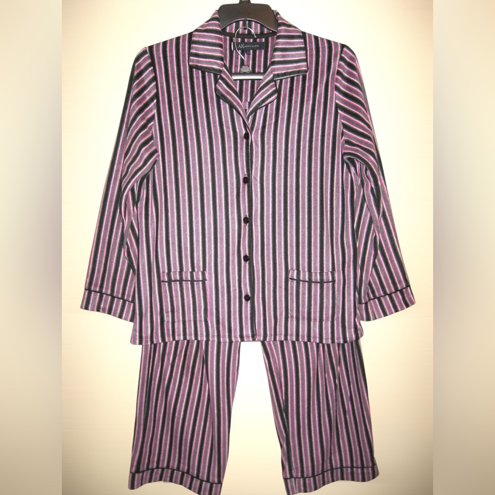 FLEECE XXL PAJAMAS ANNE KLEIN, 2 PCS PINK STRIPES PLUS PAJAMAS SOFT, LIGHTWEIGHT